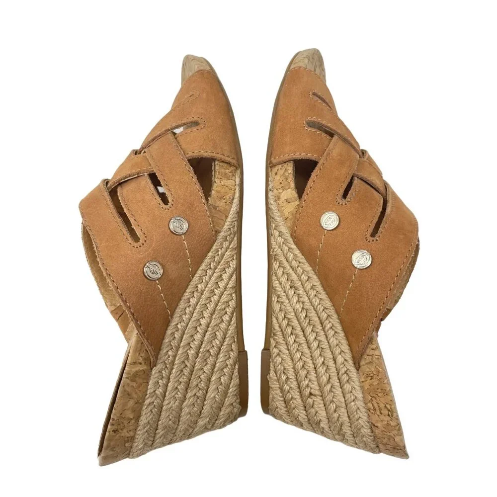 Nurture Anitaa Wedge Heel Size 8 Strappy Leather Sandal Espadrille Brown Tan